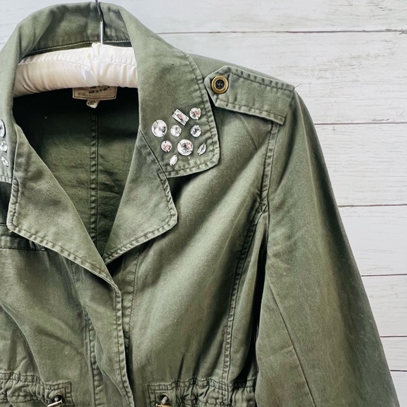 Y2K Dolled Up Jacket Juniors M Olive Green Utility Zip Up Distressed Draw String - Picture 5 of 15